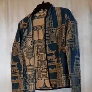Women's Blue and Beige Patterned Jacket Reversible